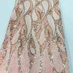 Malibu Peach Net w/ Gold Sequin Lace  | 5 yards view 1