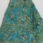 Light Green & Teal Sequined Net Lace | 5 yards view 1