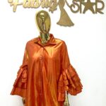 Orange Button Up Ruffled Sleeved Top view 1