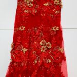 Ruby Red Gold Floral Lace | 5 yards view 1