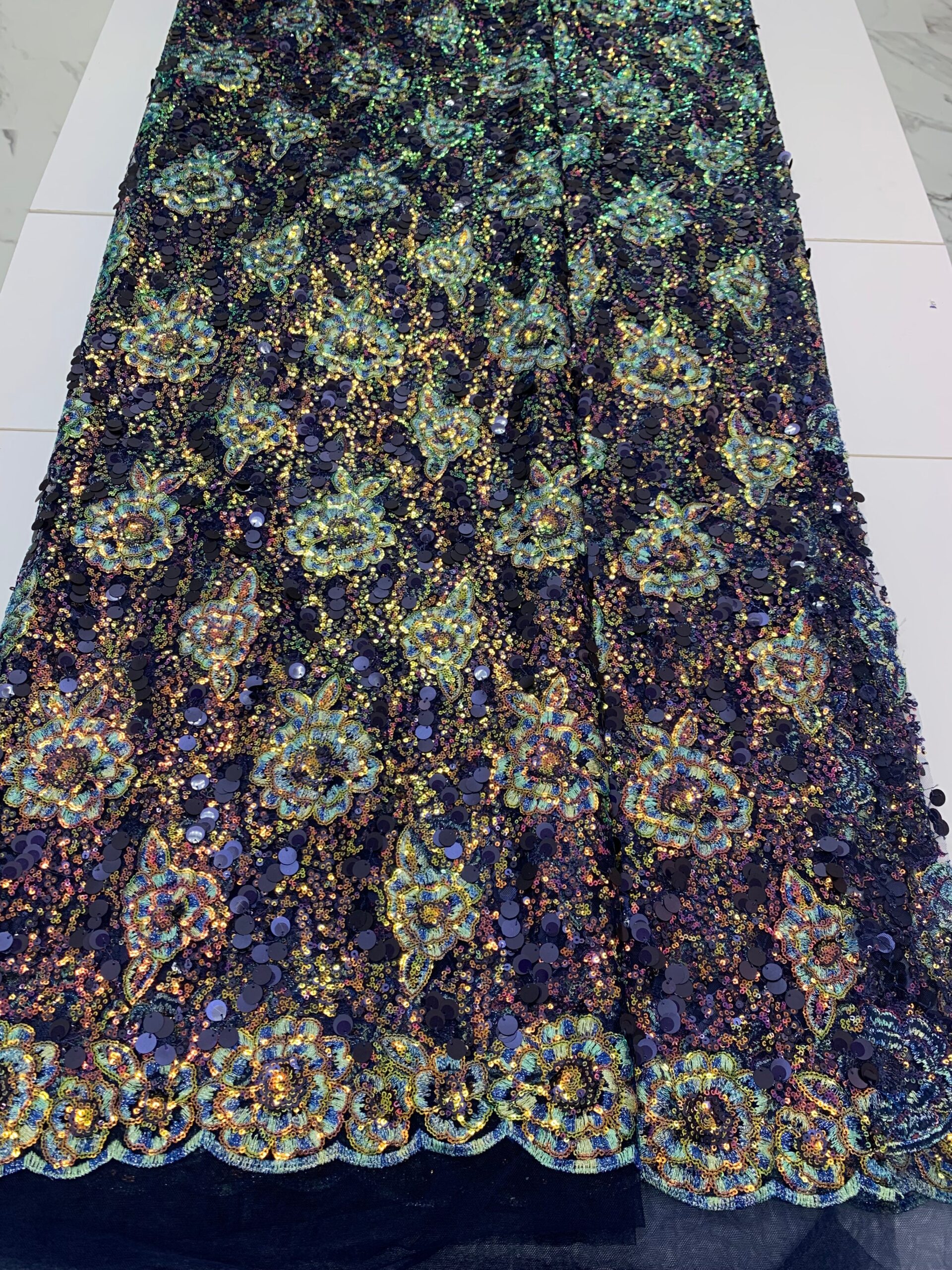 Indigo Holographic Sequin Lace | 5 Yards