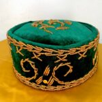 Dark Green & Gold Embroidered African Mens Hat Cap view 1