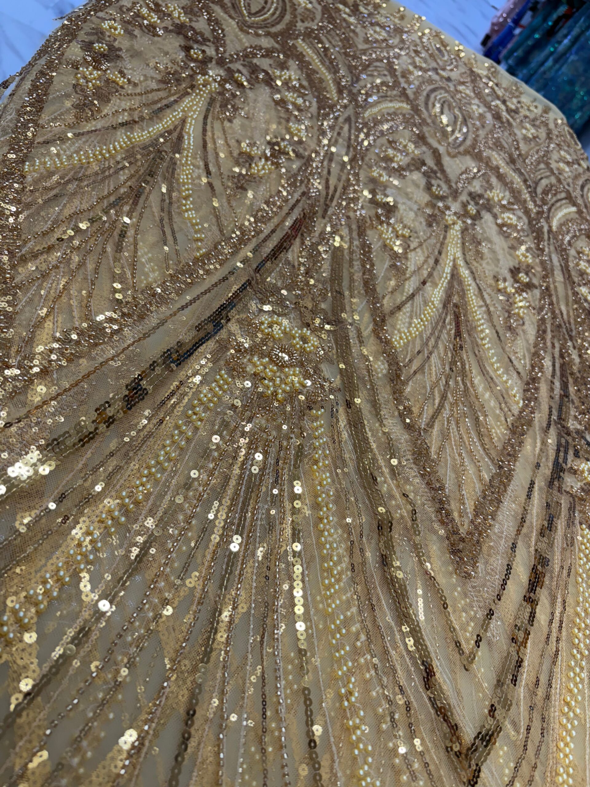 Elegant Gold Beaded Sequin Lace | 5 yards