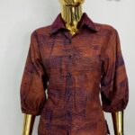 Auburn Brown Batik Shirt W/ Polka-Dot Black Sequin Collar view 1