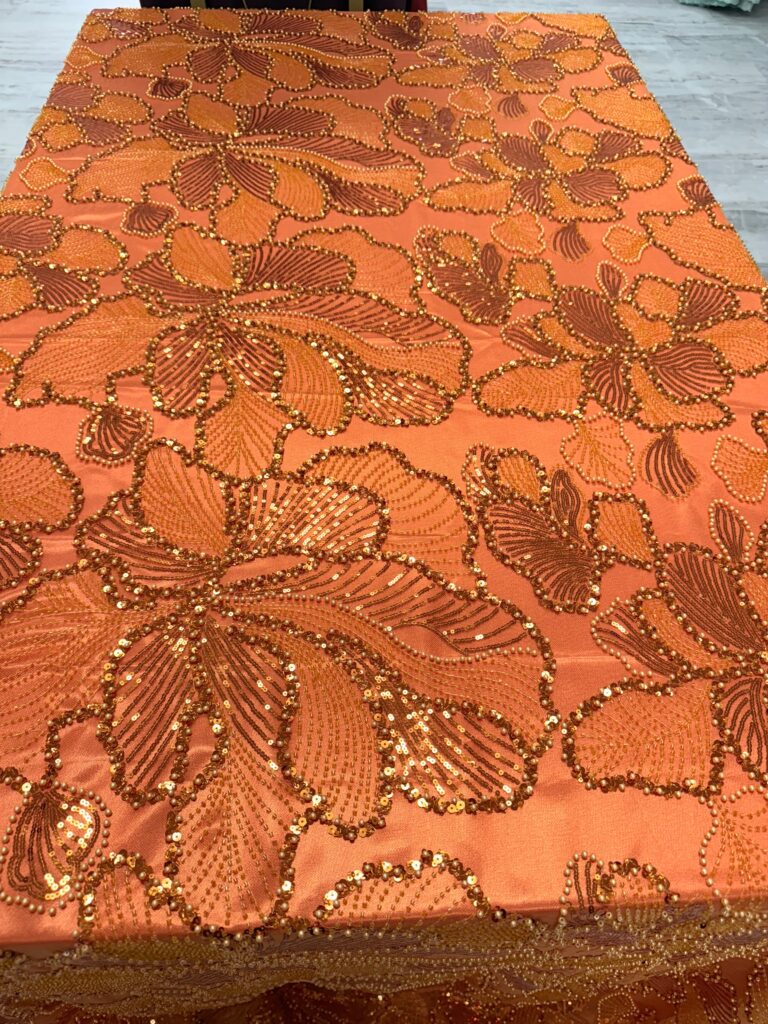 Burnt Orange Beaded Lace | 5yards