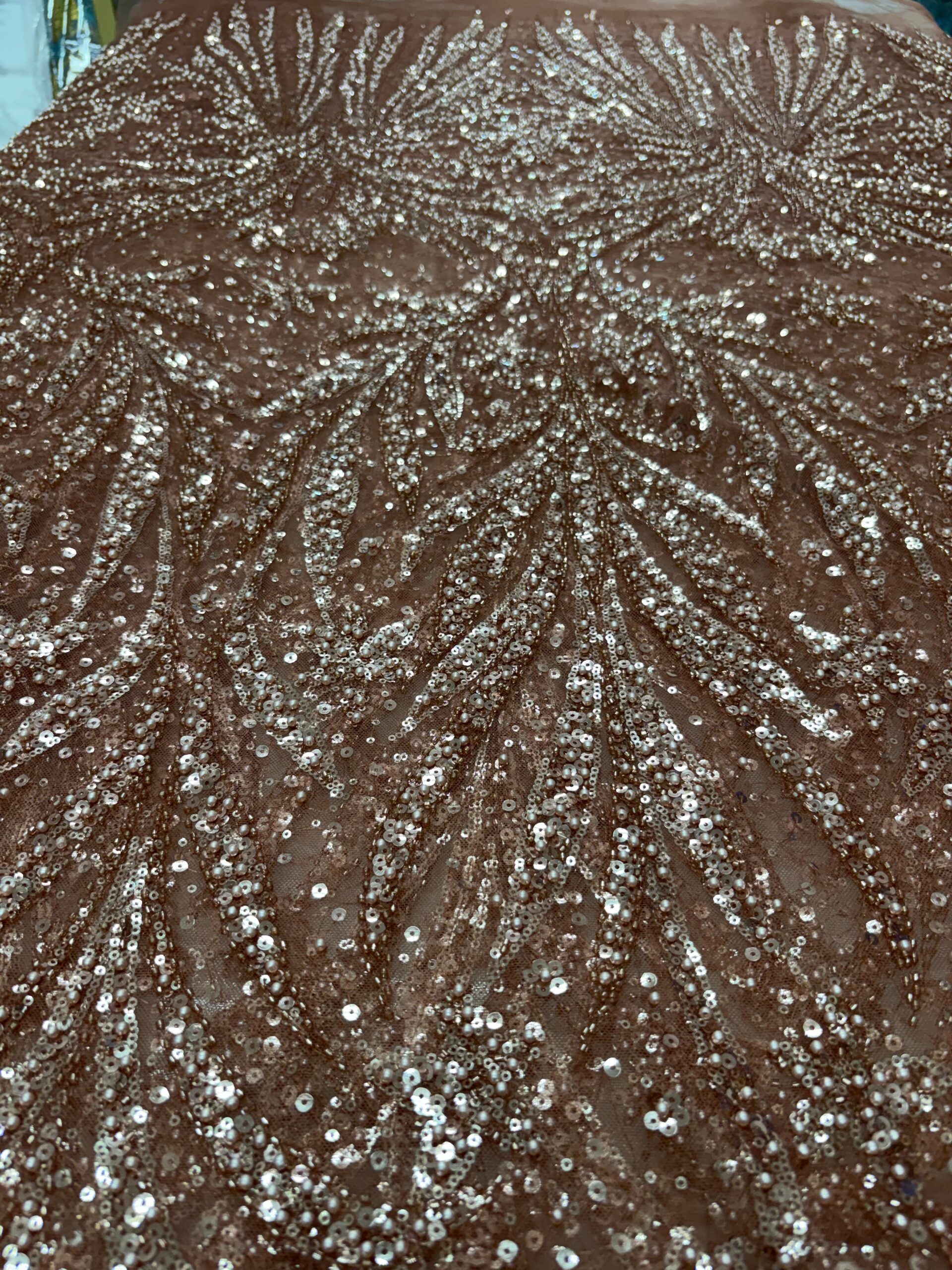 Burgundy Rose Gold Sequin Lace | 5 yards