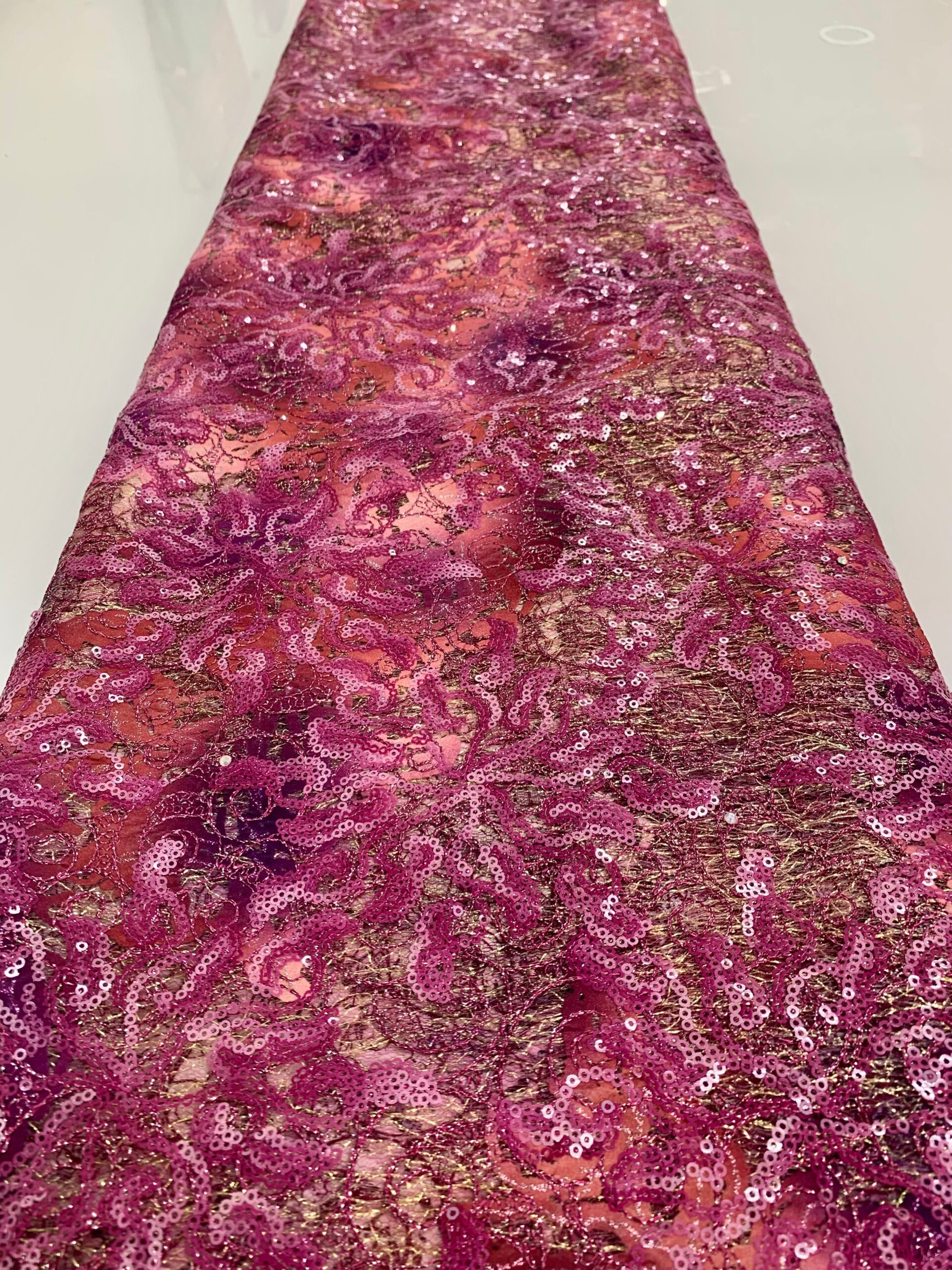 Plum Pink & Gold Details Net | 5 Yards