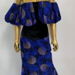 Royal Blue Puffed Top Batik Dress W/ Collared Neckline view 1