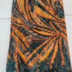 Orange & Green Sequin Detailed Lace | 5 yards view 1