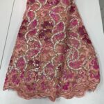 Rose Pink & Gold Sequin Lace | 5 yards view 2