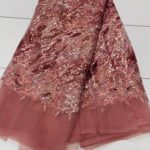 Blush Pink Lace |Silver and Gold Sequined Details | 5 yards view 2