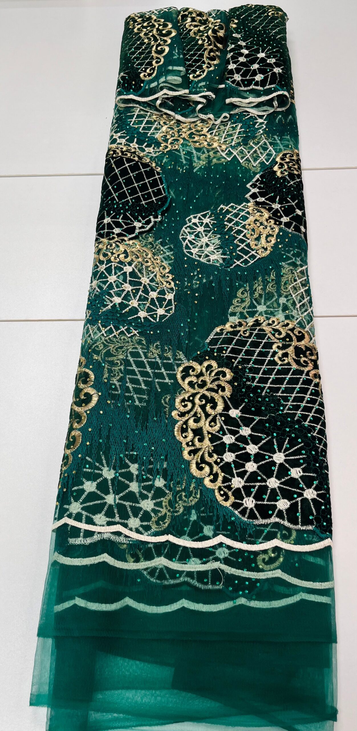 Hunter Green Tulle Bead Lace | 5 yards