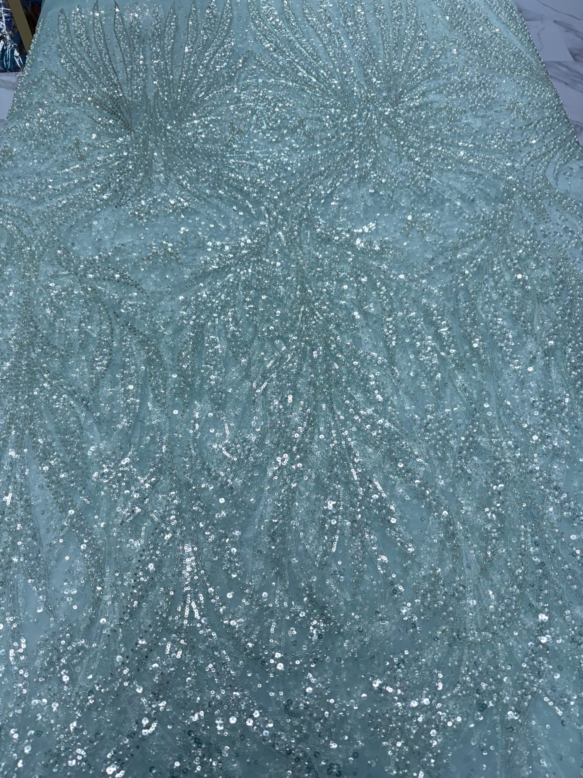 Soft Blue Sequin Lace | 5 yards