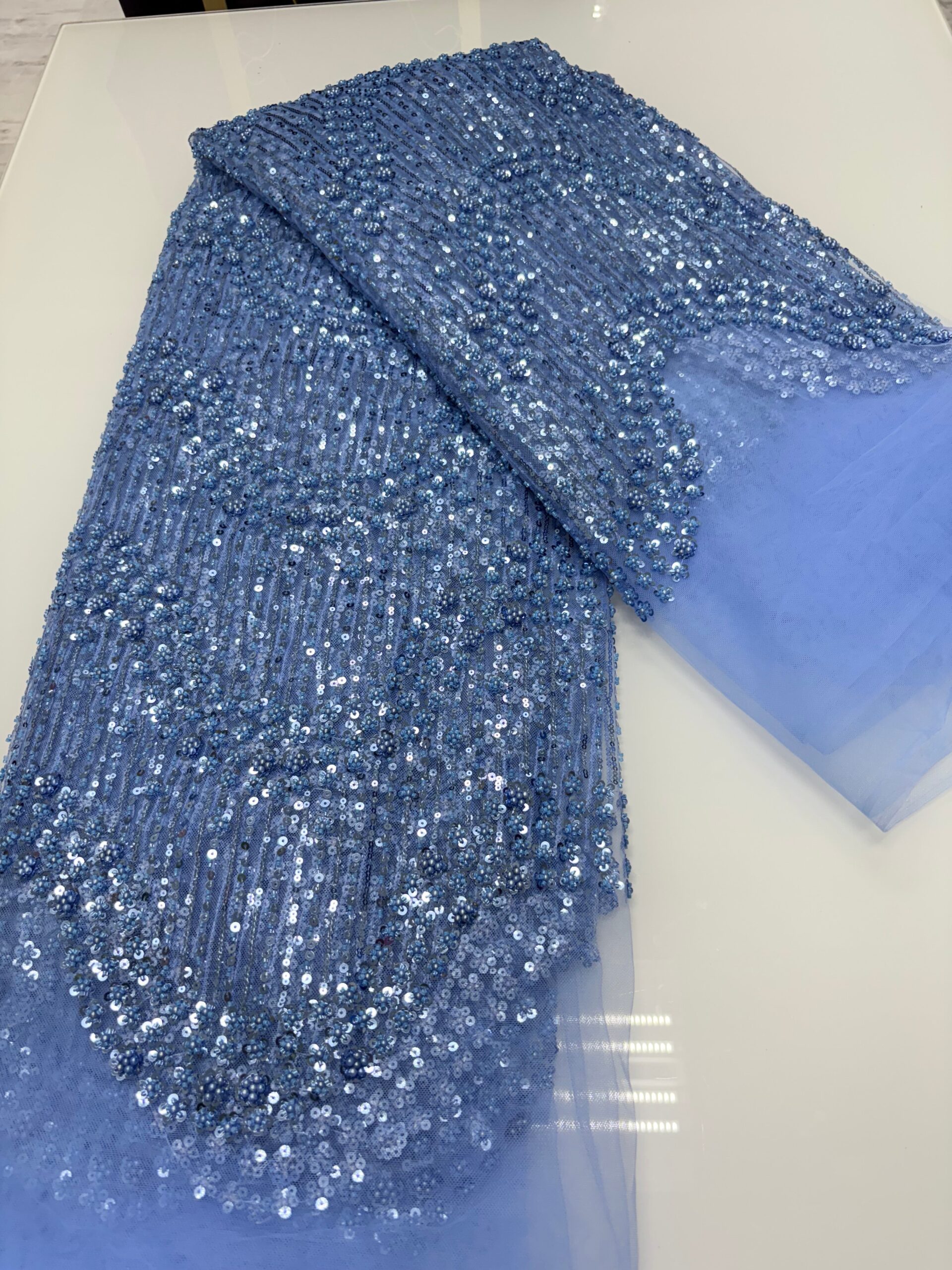Sky Blue Beaded Lace | 5yards