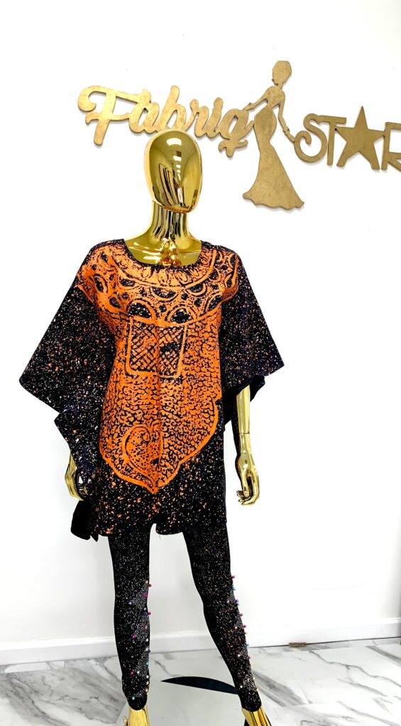 Orange Galaxy Print Adire Set