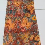 Tangerine Orange Floral Lace | 5 yards view 1