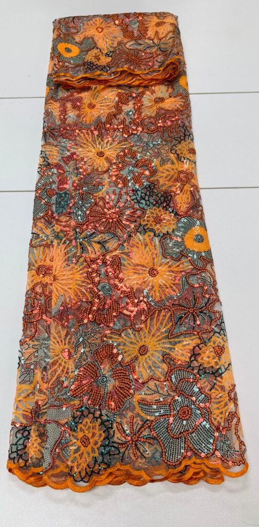 Tangerine Orange Floral Lace | 5 yards