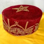 Burgundy& Gold Beaded Embroided Velvet African Mens Cap view 1