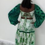 Light Green Puffed Sleeves Maxi Dress view 3