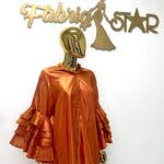 Orange Button Up Ruffled Sleeved Top view 2