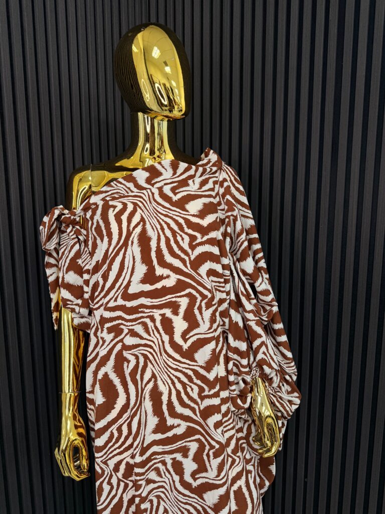 Brown Zebra Print Off The Shoulder Maxi Dress