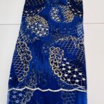 Deep BlueTulle Bead Gold & White  Lace | 5 yards view 1