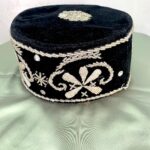 Black & Silver Beaded Embroidered Velvet African Mens Cap view 1