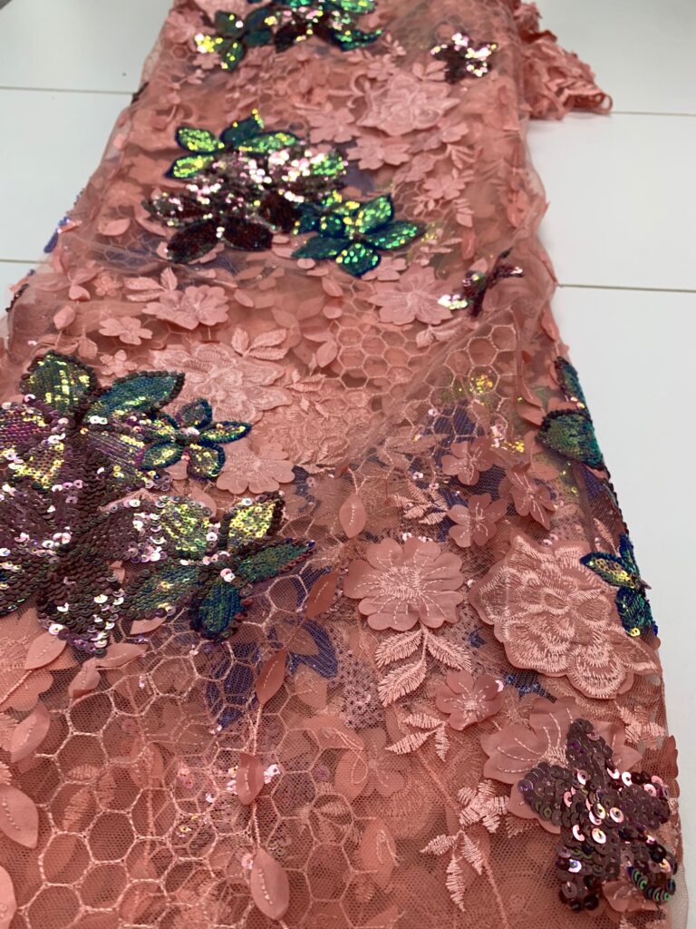 Pink Holographic Floral Net Lace | 5 yards