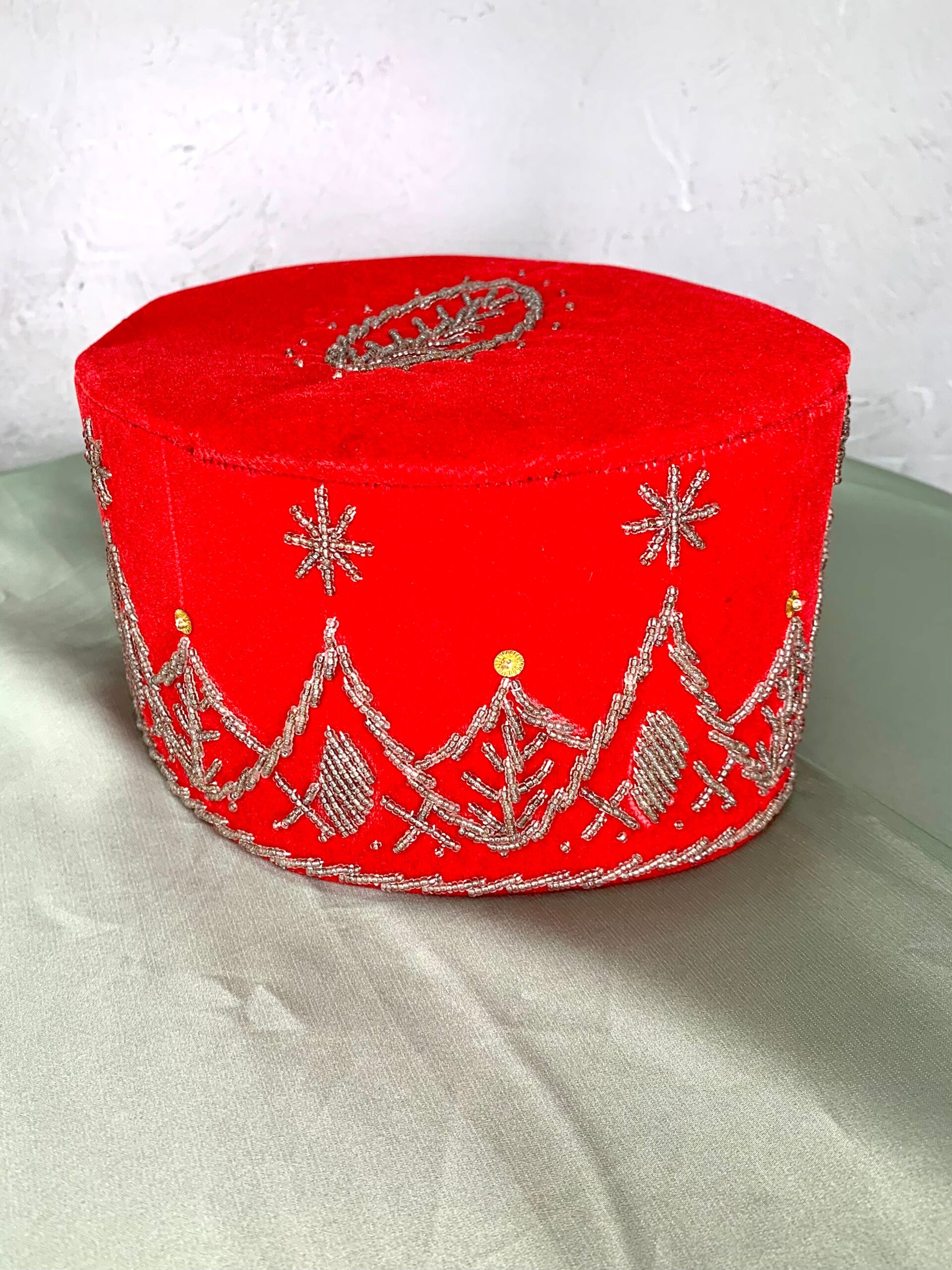 Red & Silver Beaded African Mens Cap