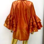 Orange Button Up Ruffled Sleeved Top view 3