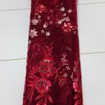 Burgundy & Silver Floral Net Lace | 5 yards view 1