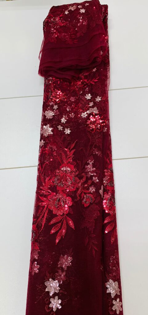 Burgundy & Silver Floral Net Lace | 5 yards