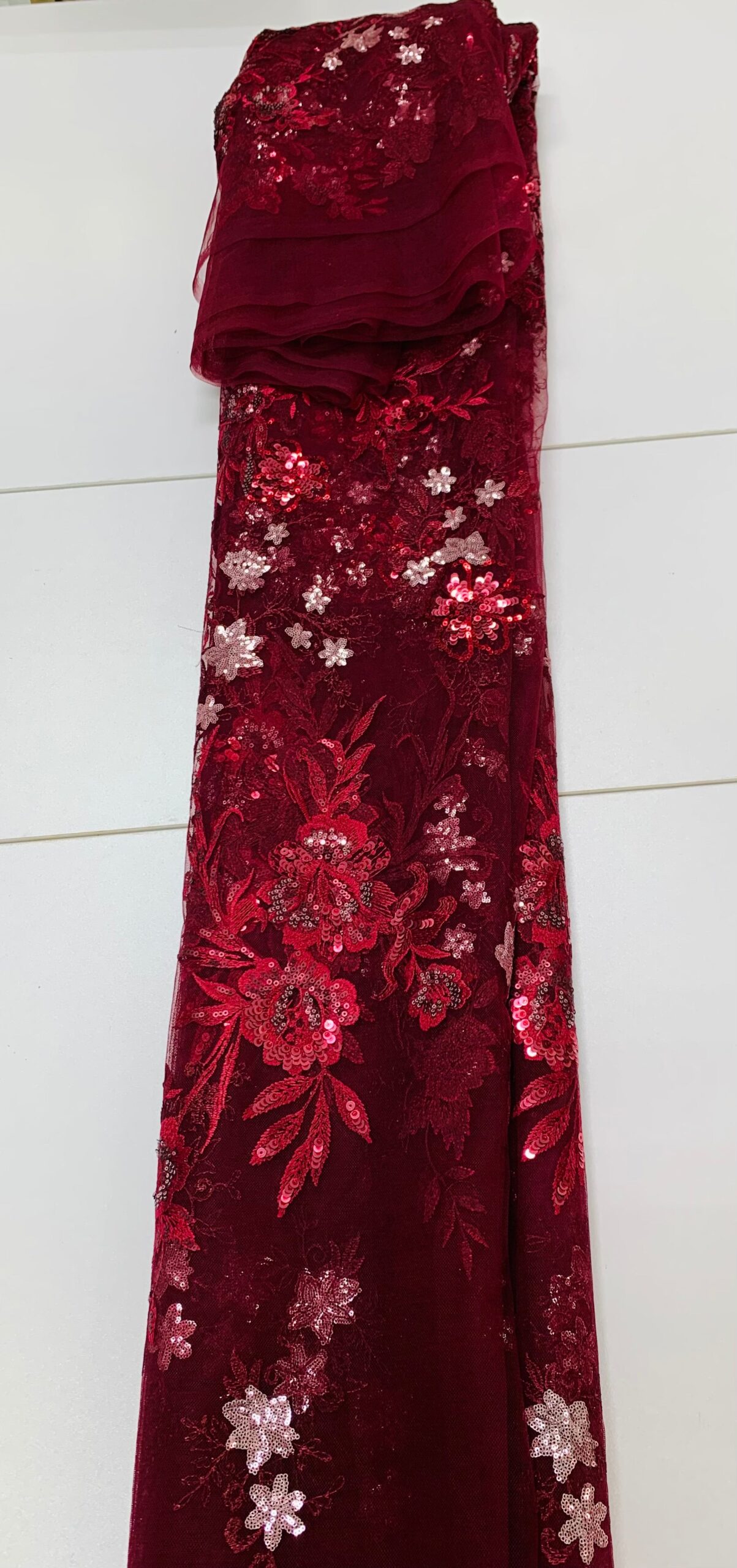 Burgundy & Silver Floral Net Lace | 5 yards