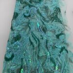 Teal Floral Sequin Lace | 5 yards view 1