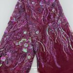 5yards Sequin Net Lace | Magenta Lace | Asoebi view 1