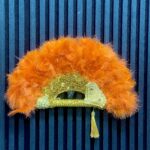 Burnt Orange Handfan with Gold Inlays view 1