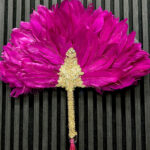 Pink Feathered Bridal Fan with Gold Inlays view 1