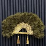 Olive Green Fur Handfan with Gold Inlays view 1