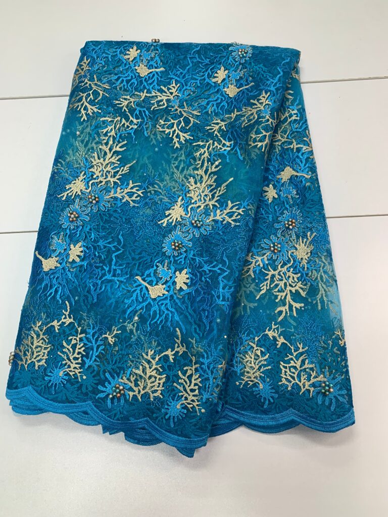 Blue Champagne Gold Lace | 5 yards
